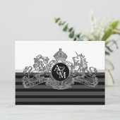 ブラックシルバーホワイトライオンユニコーンエンブレム結婚ズ 招待状 (スタンド正面)