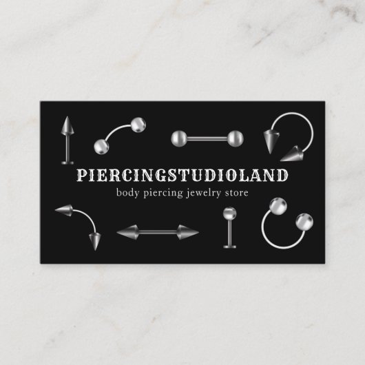 ブラックシルバーメタルジュエリーアーティスト体ピアシング 名刺 (正面)