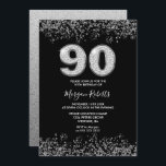 ブラックシルバーメンズ女性90thバースデーパーティー 招待状<br><div class="desc">ブラックシルバーメンズ女性90thバースデーパーティー招待美フェイクしいシルバーグリッター紙吹雪招待状。ニッチとネストストアでコレクションをマッチング。デザイン提供：スタジオデンマーク</div>