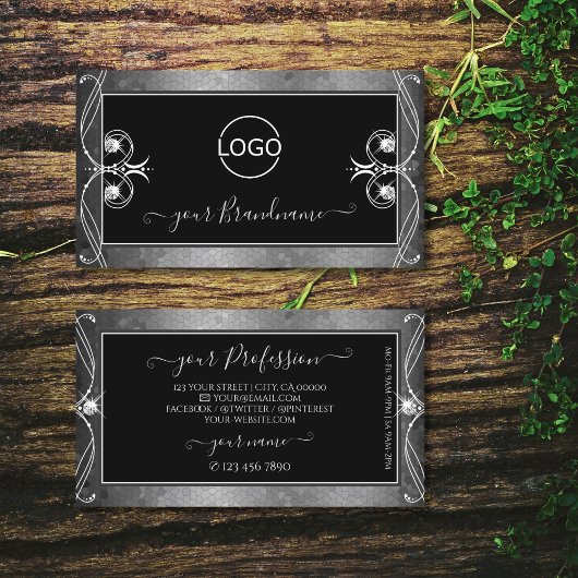 ブラックシルバーモザイク華美スパークルジュエリー追加ロゴ 名刺