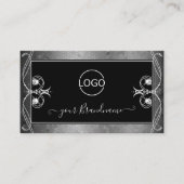 ブラックシルバーモザイク華美スパークルジュエリー追加ロゴ 名刺 (正面)