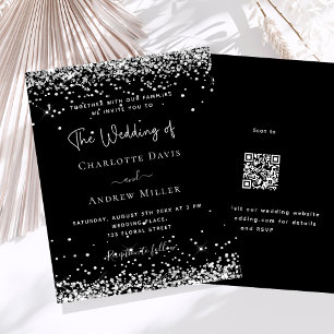 ブラックシルバーモダングリッターQR RSVPバジェット結婚ズ