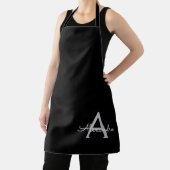 ブラックシルバーモダンスクリプトガーリーモノグラム名 エプロン (インサイチュ)