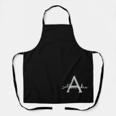 ブラックシルバーモダンスクリプトガーリーモノグラム名 エプロン (正面)