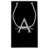 ブラックシルバーモダンスクリプトガーリーモノグラム名 スモールペーパーバッグ (裏面)