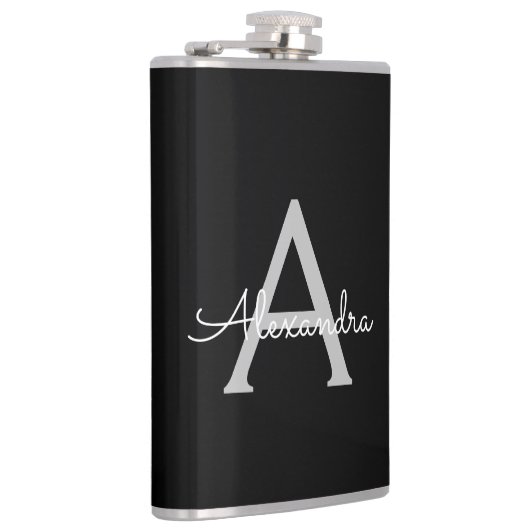 ブラックシルバーモダンスクリプトガーリーモノグラム名 フラスク (右)