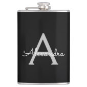 ブラックシルバーモダンスクリプトガーリーモノグラム名 フラスク (正面)