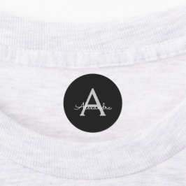 ブラックシルバーモダンスクリプトガーリーモノグラム名 ラベル