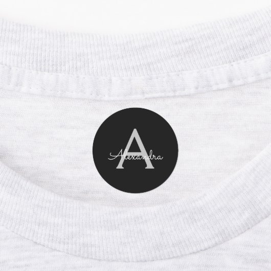 ブラックシルバーモダンスクリプトガーリーモノグラム名 ラベル (貼付)