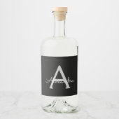 ブラックシルバーモダンスクリプトガーリーモノグラム名 リキュールボトルラベル (正面)