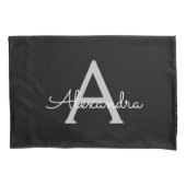 ブラックシルバーモダンスクリプトガーリーモノグラム名 枕カバー (正面)