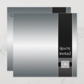 ブラックシルバーモダンパーティの招待状テンプレート 招待状 (正面/裏面)