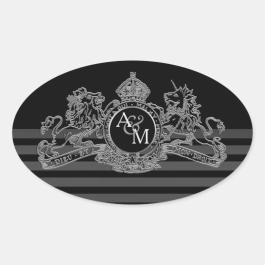 ブラックシルバーライオンユニコーンリーガルエンブレムモノグラム 楕円形シール (正面)