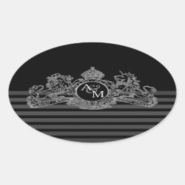 ブラックシルバーライオンユニコーンリーガルエンブレムモノグラム 楕円形シール