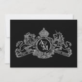 ブラックシルバーライオンユニコーンリーガルエンブレム結婚ズ 招待状 (正面)