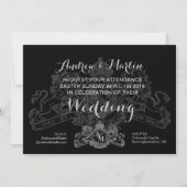 ブラックシルバーライオンユニコーンリーガルエンブレム結婚ズ 招待状 (裏面)