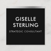 ブラックシルバーラグジュアリーQRコードミニマルタイポグラフィ スクエア名刺 (正面)