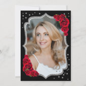 ブラックシルバーレッドローゼフォト50誕生日 招待状 (裏面)