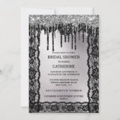 ブラックシルバーレースグリッターダークムーディ豪華 招待状 (正面)