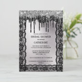 ブラックシルバーレースグリッターダークムーディ豪華 招待状 (スタンド正面)