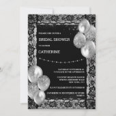ブラックシルバーレースダイヤモンドきらめくシックなバルーン 招待状 (正面)
