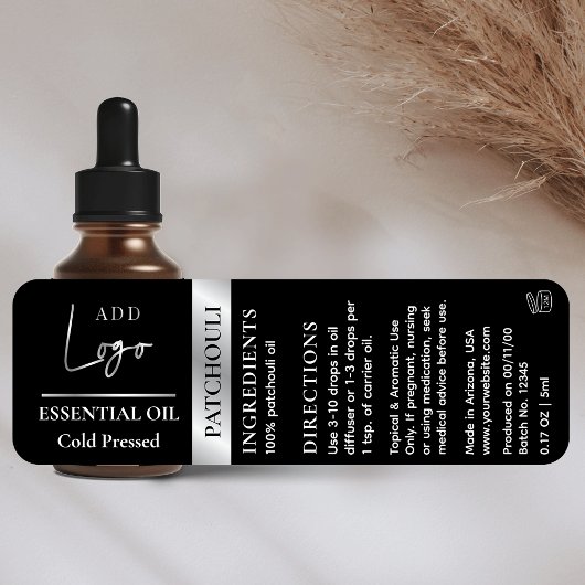 ブラックシルバーロゴ必須油ボトル防水 ラベル