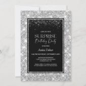 ブラックシルバー任意の年齢のサプライズバースデーパーティー 招待状 (正面)