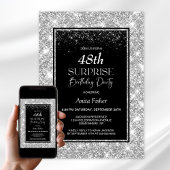 ブラックシルバー任意の年齢のサプライズバースデーパーティー 招待状