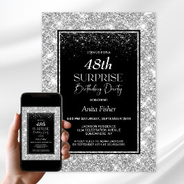 ブラックシルバー任意の年齢のサプライズバースデーパーティー 招待状