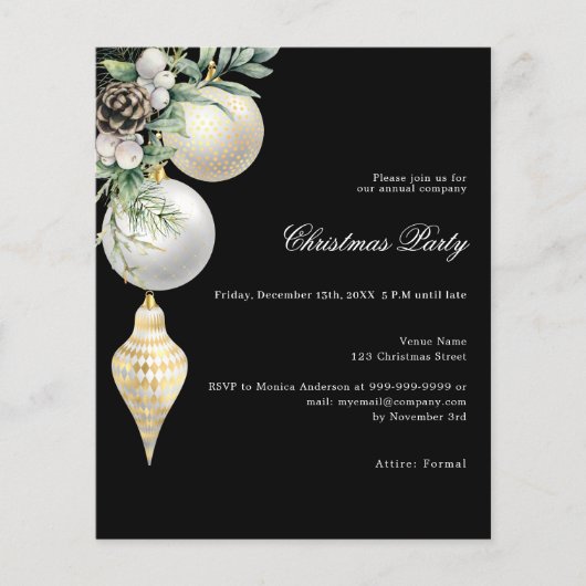 ブラックシルバー会社クリスマスパーティの招待状 (正面)