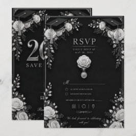 ブラックシルバー卒業カード2026 RSVP付き