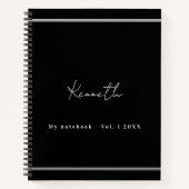 ブラックシルバー名スクリプト ミニマリスト ノートブック (正面)