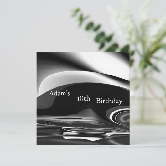 ブラックシルバー抽象芸術240歳の誕生日パーティーメンズ 招待状 (スタンド正面)