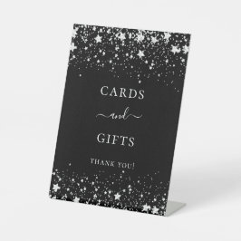 ブラックシルバー星ゲストパーティーカードギフト 台座サイン