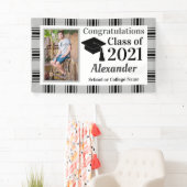 ブラックシルバー格子縞スクールカラー卒業 横断幕 (インサイチュ)