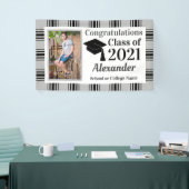 ブラックシルバー格子縞スクールカラー卒業 横断幕 (トレードショー)