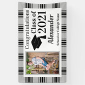 ブラックシルバー格子縞スクールカラー卒業 横断幕 (縦)