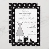 ブラックシルバー水玉模様ガールズナイトアウト 招待状 (正面/裏面)
