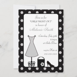 ブラックシルバー水玉模様ガールズナイトアウト 招待状