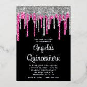 ブラックシルバー深いピンクグリッタードリプスキンセアニラ 箔招待状 (正面)