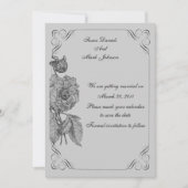 ブラックシルバー牡丹フローラ結婚式日付を保存 招待状 (正面)