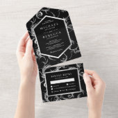 ブラックシルバー箔押しの華麗なるウェディング オールインワン招待状 (貼ってはがせる)
