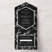 ブラックシルバー箔押しの華麗なるウェディング オールインワン招待状 (内側)