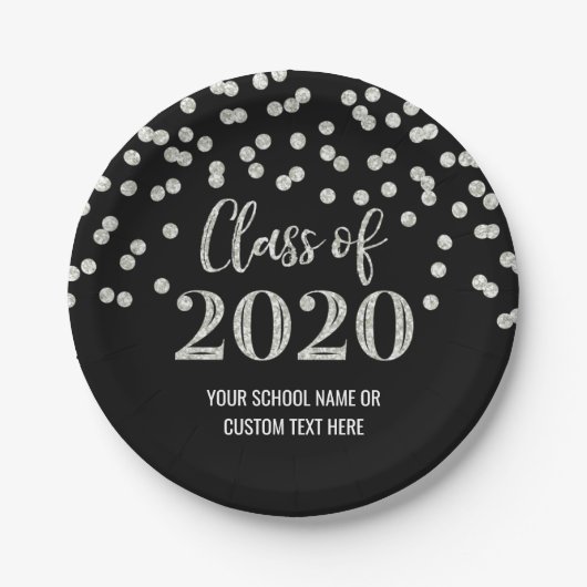 ブラックシルバー紙吹雪卒業2020 ペーパープレート (正面)