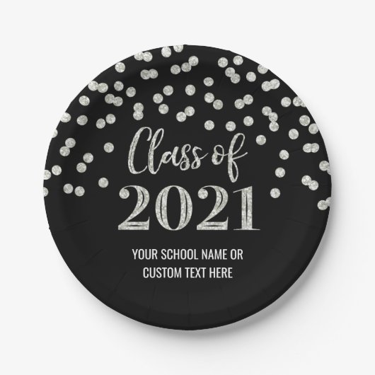 ブラックシルバー紙吹雪卒業2021 ペーパープレート (正面)