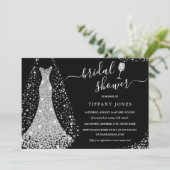 ブラックシルバー結婚ズドレススパークルブライダルシャワー 招待状 (スタンド正面)