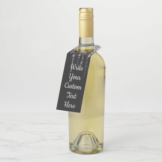 ブラックシルバー記念日パーティー誕生日ギフトワイン ボトルネックタグ (アングル)