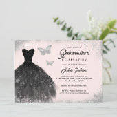 ブラックシルバー赤面ドレスバタフライキンセアニェラ 招待状 (スタンド正面)