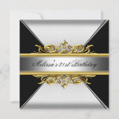 ブラックシルバー金ゴールドオンブラックバースデーパーティー 招待状 (正面)