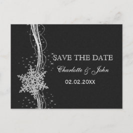 ブラックシルバー雪の結晶Winter save the Date 案内ポストカード